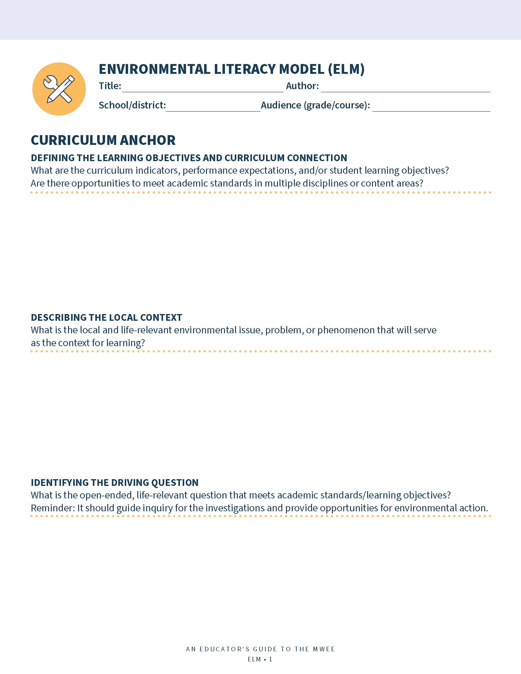 Cover page from the NOAA Enviromental Literacy Model Planning Guide